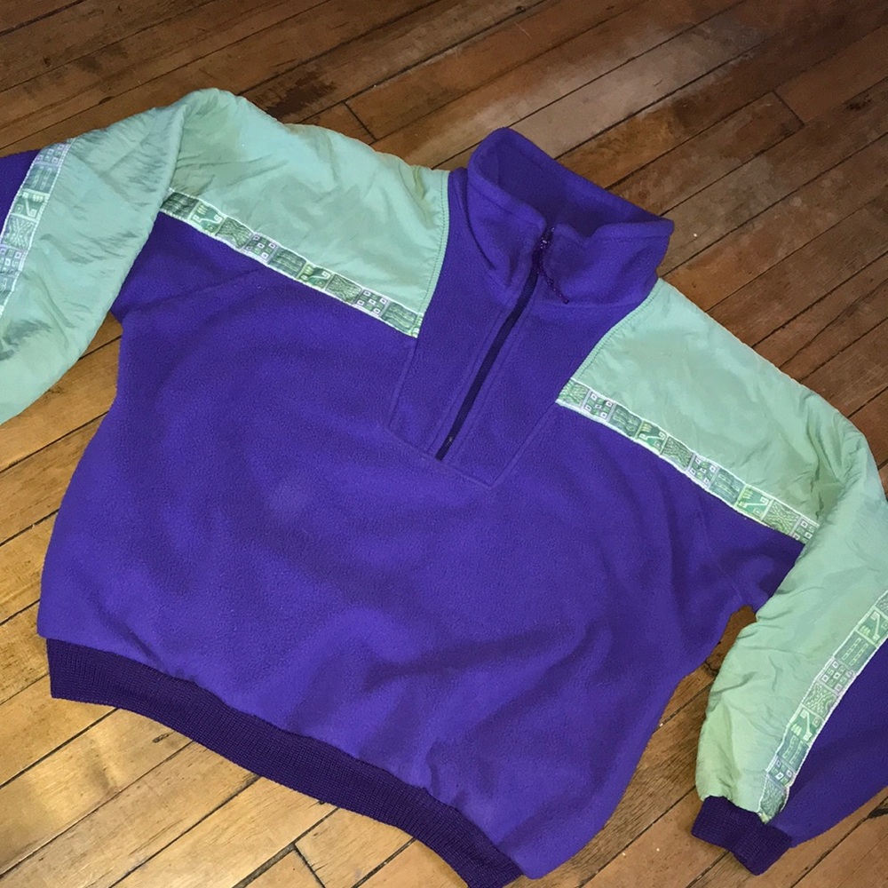 Purple and Mint Green Half-Zip Fleece Pullover